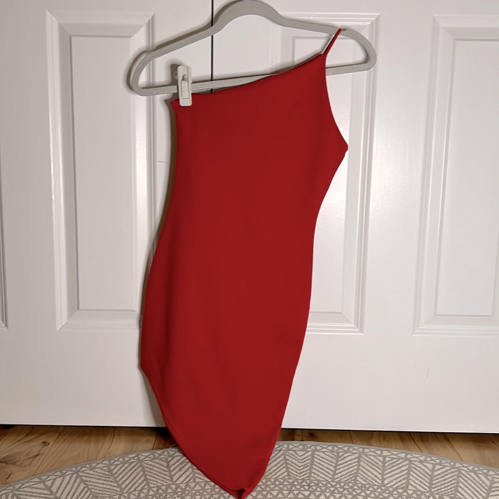 Asymmetrical One Shoulder Red Mini Dress